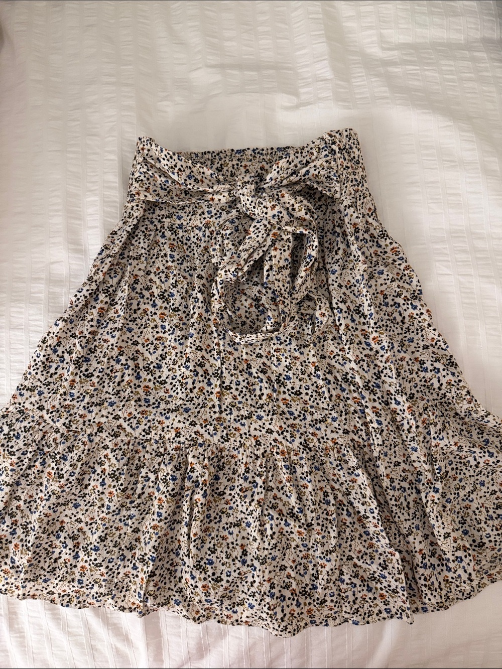 Madewell Cream Floral Tie-Waist Ruffle Skirt